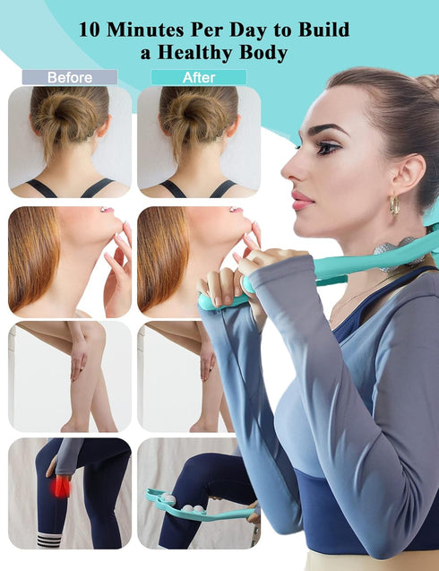 Upgrade Neck Massager, Neck Massager for pain relief deep tissue, 6 Balls Massage Roller,Manual Neck Massager, Shoulder Massager, Handheld Neck an...