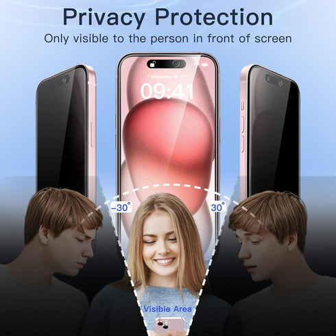 JETech Privacy Screen Protector for iPhone 15 6.1-Inch with Camera Lens Protector, Anti-Spy Tempered Glass Film, Easy Installation Tool, 2-Pack Ea...