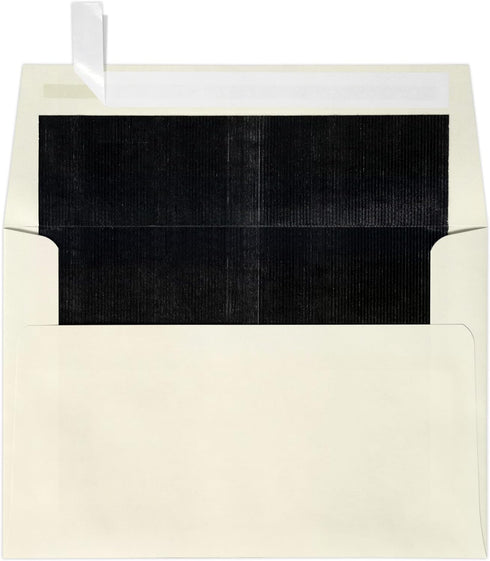 LUXPaper A4 Foil Lined Invitation Envelopes | Peel & Press | 4 1/4" x 6 1/4" | Natural w/Black LUX Lining | 70lb. Text | 50 Qty...
