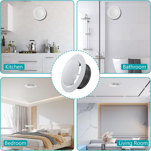 4 Inch Round Vent Cover, 8 PCS ABS Adjustable Soffit Vents, White Ceiling Vent Covers for Living Room, Closet, Kitchen, Bathroom, Office Ventilati...