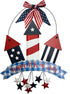 Metal Hanging Americana Fireworks Sign Patriotic Wall Decor American Flag Hanging Metal Star Wreath 4th July Garden Yard Signs Independence Day In...