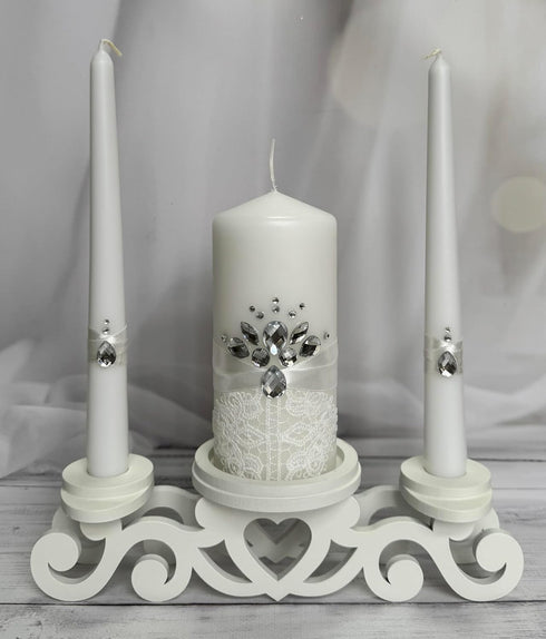 Unity Candle Set for Wedding Ceremony & Reception – 6” Pillar & Two 10” Taper Candles – Long Burning Unity Candles for Marriage Ritual – Handmade ...