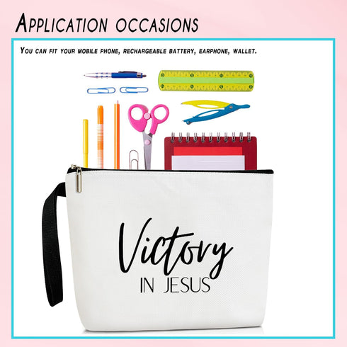 Canvas Makeup Bag for Women, Victory in Jesus Cosmetic Bag Makeup Toiletry Organizer Cute Makeup Pouch Travel Essential Zipper Bag, Pencil Bag Rel...
