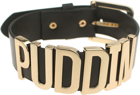 Adjustable Fashion High Neck Black Belt Letter Gold Puddin Choker Necklace Collar for Women Girls Adult Kids Prime (About 1.2 Inch Width)...