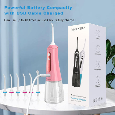 Water Dental Flosser Cordless for Teeth - Rockwell 4 Modes Dental Oral Irrigator, Portable and Rechargeable IPX8 Waterproof Powerful Battery Life ...