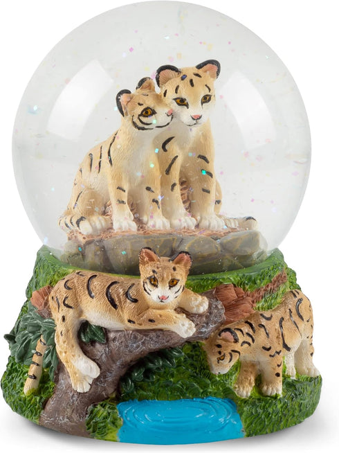 Elanze Designs Endangered Clouded Leopard 100MM Sturdy Glitter Water Wind Up Musical Snow Globe Tabletop Dresser Figurine Decoration Plays Tune We...