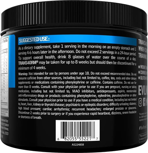 Evlution Thermogenic Fat Burning Support Powder Nutrition Trans4orm Fast Acting Energy Powder to Support Fast Metabolism Weight Loss and Mental Fo...