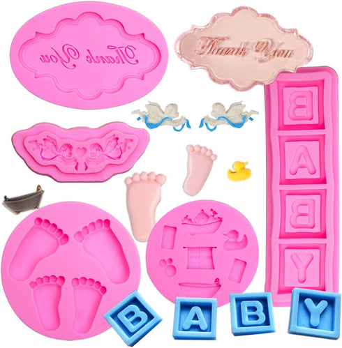 Baby Shower Fondant Molds (5 Pack), Cute Silicone Chocolate, Feet Molds, Clothes Decorate Mould for Baby Baptism Theme Party, Cake Baking, Cupcake...