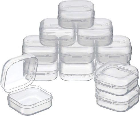 SATINIOR 12 Pack Clear Plastic Beads Storage Containers Box with Hinged Lid for Beads and More (1.38 x 1.38 x 0.71 Inch)...