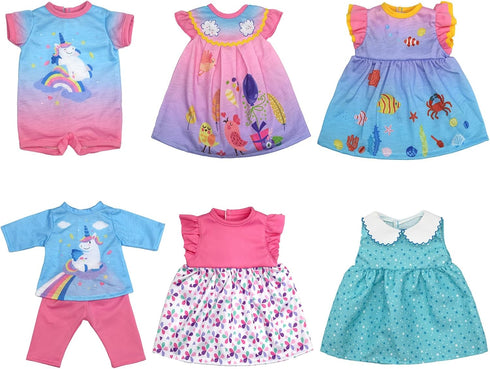 6 Pack Doll Clothes for 13-16 inch Baby Dolls, Dress for 13-16 inches Dolls, Compatible with Toy JC, Toy Manhattan, Toy Doug Melissa...