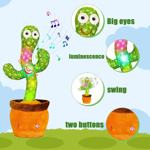 Dancing Cactus, Talking Cactus Toy, Dancing Cactus Mimicking Toy, Repeating and Recording What You Say, Cactus Baby Toy with LED, Repeat, Dance, R...