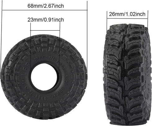 Super Large Soft Sticky 1.0 Crawler Tires 68 * 26mm for 1/18 1/24 RC Crawler Car Axial SCX24 FMS FCX24 AX24 Upgrade Wheel...