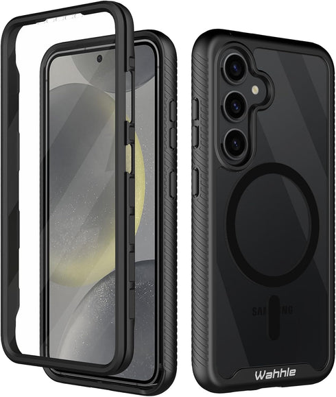 wahhle Samsung Galaxy S24 Case, Magnetic Wireless Charging Built in Screen Protector Full Body Shockproof Slim Fit Bumper Protective Phone Cover f...