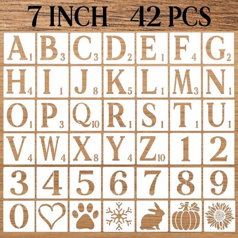 7 Inch Letter Stencils Numbers Craft Stencils, 42 Pcs Reusable Plastic Alphabet Drawing Templates for Painting on Wood, Wall, Fabric, Rock, Signag...