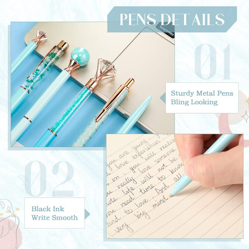 9 Pcs Ballpoint Pens Set Metal Crystal Diamond Pen Glitter Pen for Journaling Black Ink Pretty Cute Pens Fancy Pens Gifts for Women Girls Christma...