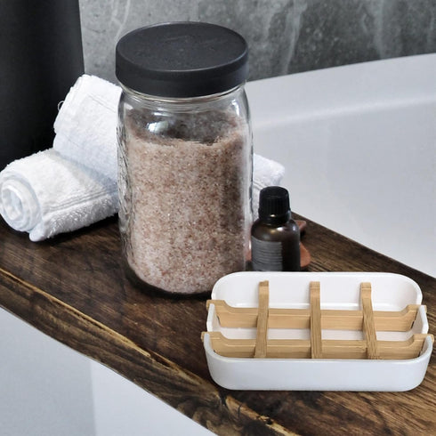 Aoheuo Modern Bamboo Fiber soap Holder and soap Dish Combination (Removable),5.12 Long by 3 Wide, 0.98 inches high, Used in Kitchens, bathrooms, a...