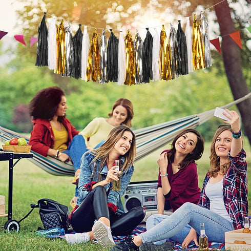 MerryNine Tissue Tassels Garlands 30PCS, 14 Inch Garland Banner Paper Tassels for Wedding, Baby Shower, Event & Party Supplies Decoration (Gold/Si...