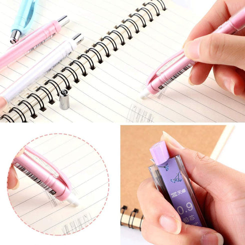 Mechanical Pencils 0.9mm 8pcs with 8 Tubes of Pencil Refills 0.9mm and 4pcs Erasers 1pc Stationery Bag...