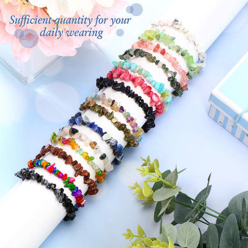 Hicarer 15 Pieces Crystal Chip Bracelets Set Natural Gemstone Bracelets Crystal Stretch Bracelets Irregular Chips Beads Bracelet for Women Girls...