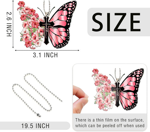 Cute Butterfly Car Hanging Ornament, Acrylic Car Rear View Mirror Charms, Bag Keychain Accessory Cross Car Interior Ornament...