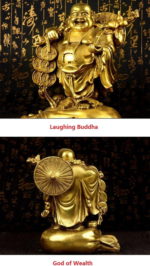 Fengshui Statue Buddha Brass Statues Laughing Buddha Carrying Bag God of Wealth Figurines Buddha Statues Home Decor Housewarming Congratulatory Gi...