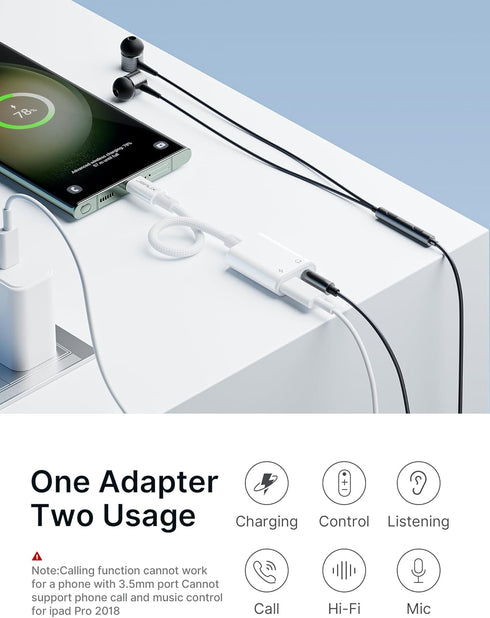 JSAUX USB C to 3.5mm Headphone and Charger Adapter, 2 in 1 USB Type C to Aux Audio Jack with PD 60W Fast Charging Dongle for Stereo Earbuds Compat...