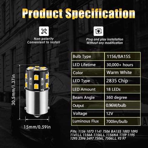 20PCS 1141 1156 Interior LED Light Bulbs for RV, Super Bright 18-SMD Warm White 1073 1003 7506 BA15S LED Bulbs for Camper Trailer Boat Indoor Ligh...