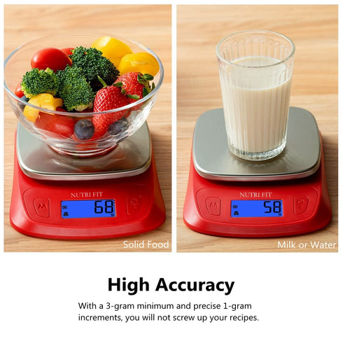 NUTRI FIT Ultra Slim Food Scale Digital Kitchen 1g Increment Measure in lb oz ml High Precision Weight in Grams and oz for Coffee Making, Meal Pre...