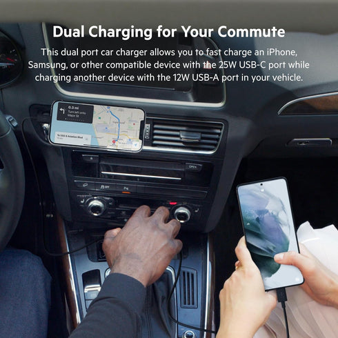 Belkin 37-Watt Dual USB Car Charger - Power Delivery 25W USB-C Port & 12W USB-A Port for PPS Charging Apple iPhone, Samsung Galaxy, AirPods, & Mor...