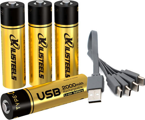 Rechargeable AA Batteries,4 Pc-1.5v AA Lithium Batteries,4-In-1 Type-C USB AA Rechargeable Battery,2000 mAh AA Batteries Rechargeable,Lithum-Ion B...