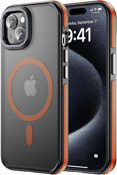 Tigowos for iPhone 15 Phone Case Fits MagSafe 10FT Drop Resistant Matte Skin Feeling Back Cover for iPhone 15 Case?Bumper Orange...