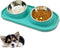 BNOSDM Double Dog Bowl Tilted Raised Stainless Steel Dog Bowls with Plastic Mat, Cat Basic Food and Water Bowl Set for Small Dog Pet Kitten Puppy...