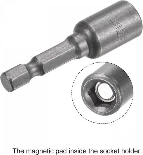 uxcell Quick-Change Nut Driver Bit, 1/4" Hex Shank 7mm Magnetic Nut Setter Drill Bits, 1.89" Length, Metric...