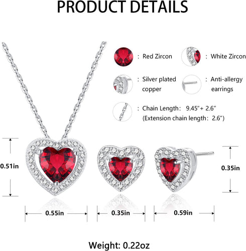 SISMIURRA Necklace and Earrings Set Sterling Silver Plated 5A Cubic Zirconia Teardrop/Square/Heart Pendant Jewelry Set Wedding Party Gifts for Gir...