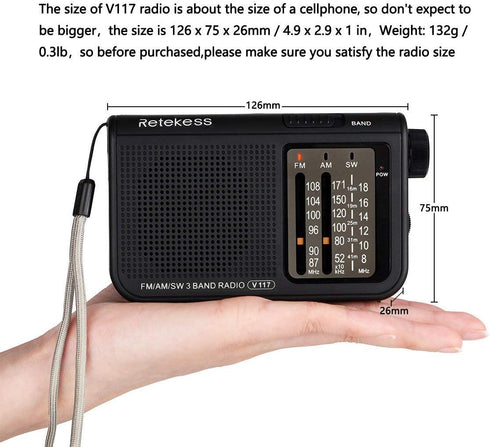 Retekess V117 Portable Radios AM FM, Shortwave Radio with Clear Dial, Transistor Radio with Best Reception for Seniors (Black)...