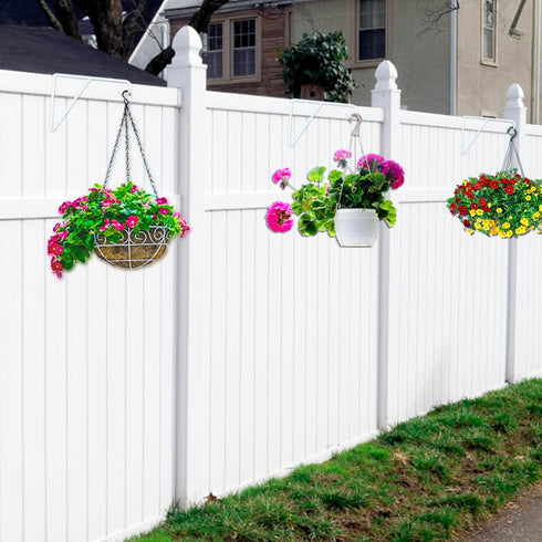 Vinyl Fence Hooks-2 Pack 5 x 10 Inches Over Fence Hooks Heavy Duty White Powder Coated Steel Fence Hooks for Hanging Plants Bird Feeders,Lights,Ha...