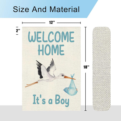 Welcome Home Baby Boy Garden Flag Baby Shower Garden Flag 12×18 Inch Double Sided Burlap Flag Newborn Gender Reveal Lawn Yard Sign Stork Outdoor D...