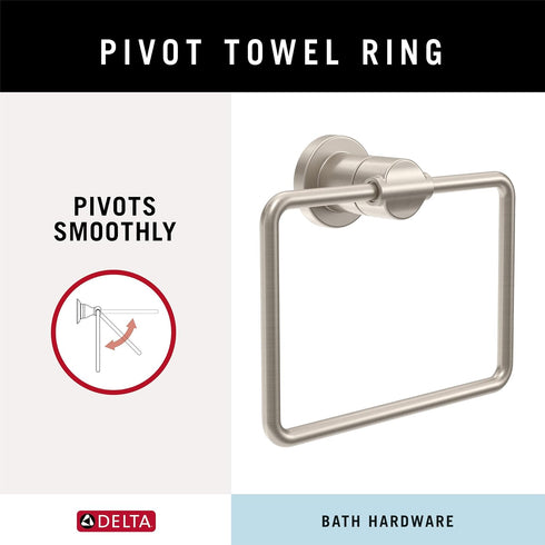 DELTA FAUCET NIC46-DN Nicoli Wall Mount Square Closed Towel Ring Bath Hardware Accessory in Brushed Nickel...