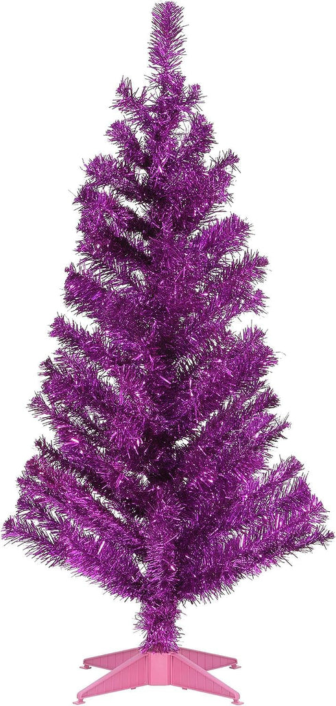 National Tree Company Artificial Christmas Tree, Pink Tinsel, Includes Stand, 3 feet...