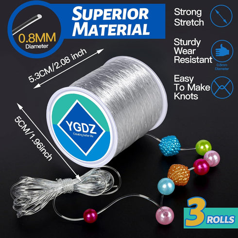0.8mm Elastic String, YGDZ 3 Rolls Bracelets String Clear Elastic Stretch Cord Jewelry Bead Bracelet String for Seed Beads, Bracelets and Jewelry ...