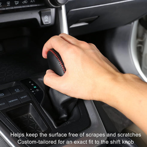 for Toyota RAV4 2019-2024 Gear Shift Knob Cover, Genuine Leather Interior Protective Gear Shift Trim for Toyota Highlander 2020-2024- Black Trim...