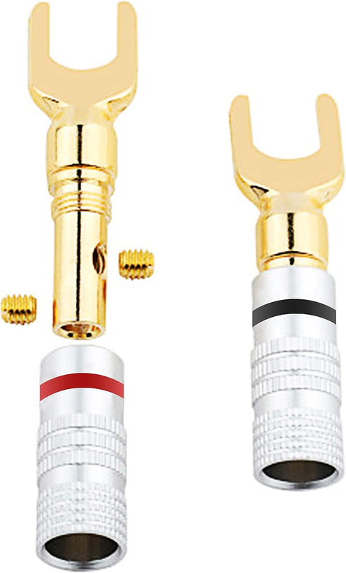 XMSJSIY Y Spade Plug,Speaker Spade Connector, Fork Spade Plug 45 Degree for Speaker Wire, Plug Audio Jack Connector Pure Copper for Speaker Wire,S...