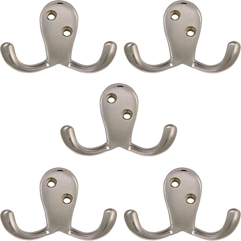 Design House 207761 Wall-Mounted Double Hook for Coat Hat, Towel Robe in Bathroom or Closet Satin Nickel 10-Pack...