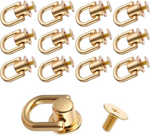 12 Pcs D Rings Rivets for Leather Purse 360 Degree Rotatable Stud Screw Metal Ring Head Buttons Ball Studs Rivets for Wallet Strap Shoes Accessori...