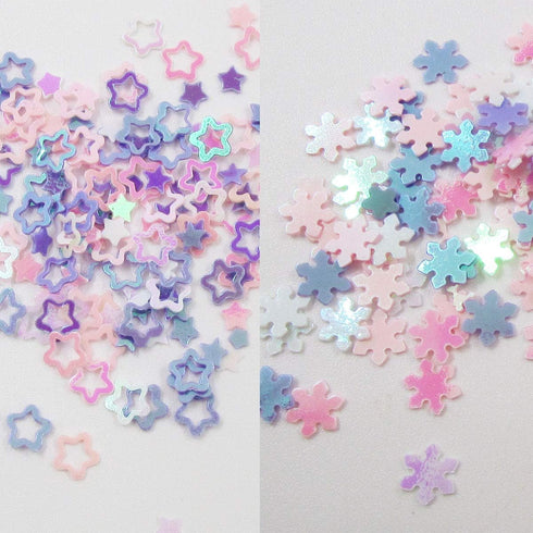LuckForever 2 Boxes Chunky Glitter Flakes Heart Star Clover Leaf Snowflake Iridescent Blue Glitter Sequins Charms Resin Slime Crafts Nail Art Deco...