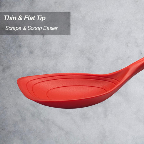 Large Silicone Cooking Spoon, Non-Stick Solid Spoon set with Deep Bolw and Measurement Mark for Mixing, Serving, Draining, Scooping, Scraping, Hea...