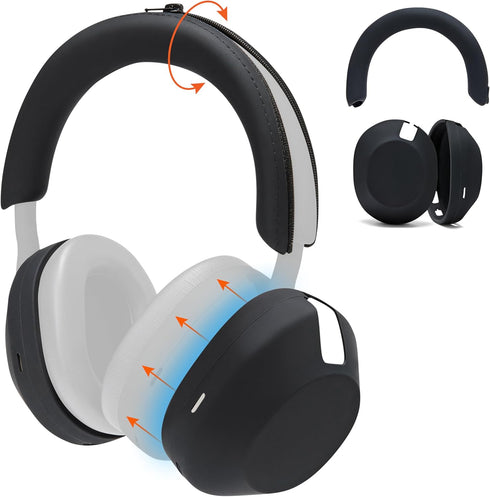WC ShellZ XM5 - Protective Headphone Exterior Shell & Headband Covers for Sony WH1000XM5 Made by Wicked Cushions | Made with Premium Silicone | (F...