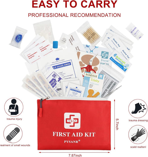 Small First Aid Kit, 150 Piece with Foil Blanket, Scissors First Aid Bag for Emergency, Home, Camping, Travel, Sports, Office, Outdoor, Car, Schoo...