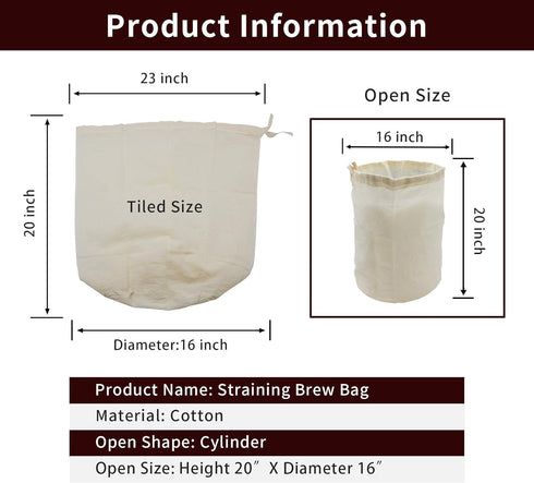 CONIE 16"x 20" Large Straining Bag Fits for 40 to 50 Qt Brew Pot Kettles for Home Brewing Beer Wine Nut Milk...