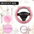 1 Sets 6 Pieces Fluffy Steering Wheel Cover for Women Girls, Includes Soft Fur Steering Wheel Cover Car Coaster Plush Keychain Rhinestone Ring Sti...